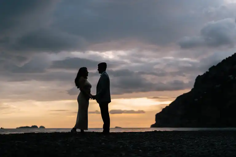 Romantic honeymoon photoshoot in Positano at sunset