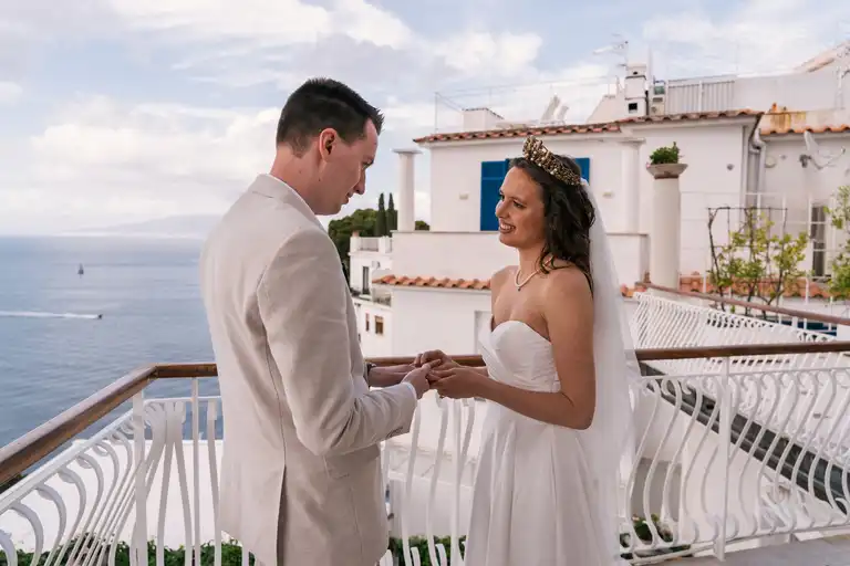 Bride and Broom first look for their destination wedding in Sorrento