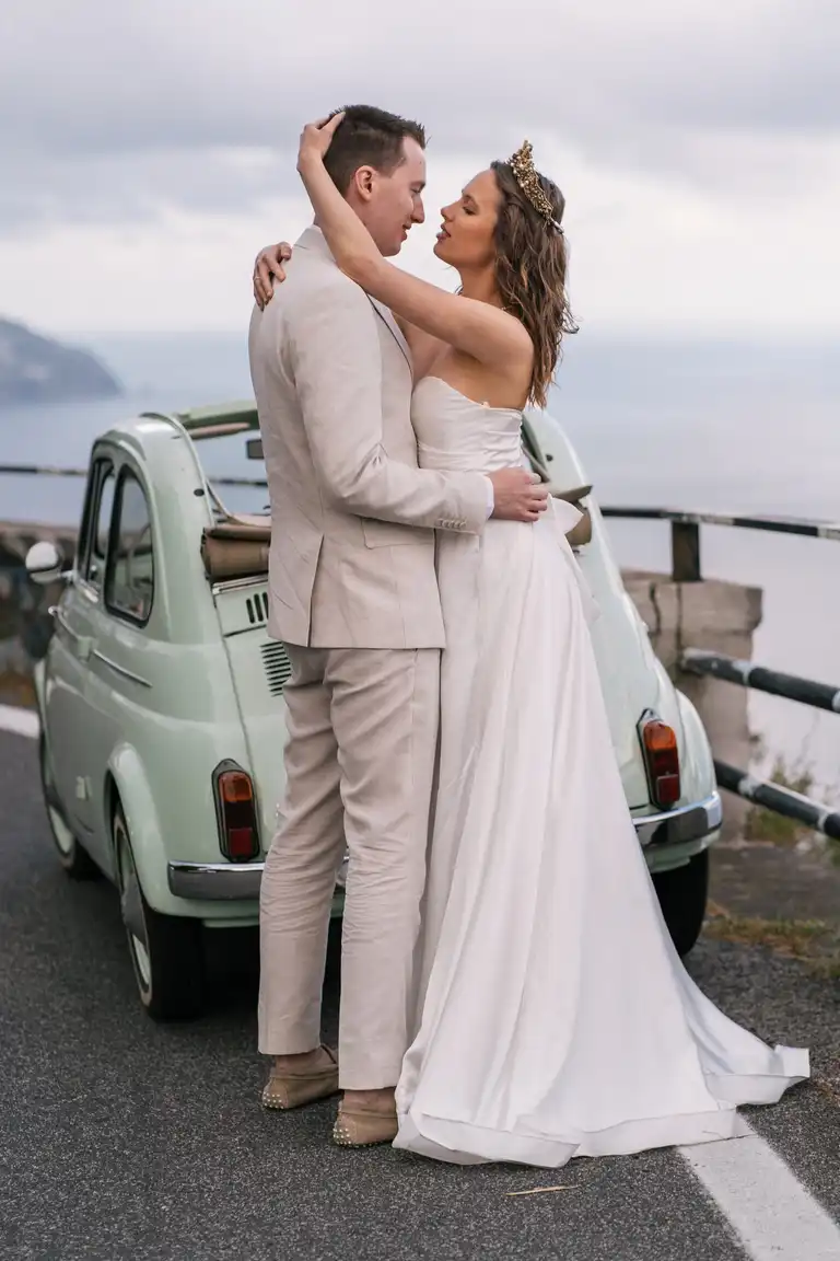 Vintage car photoshoot for destination wedding in Sorrento and Positano