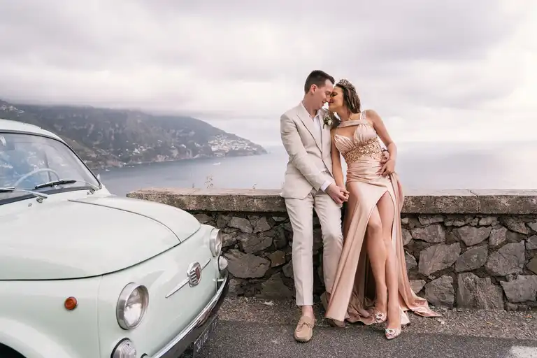 Vintage car photoshoot for destination wedding in Sorrento and Positano