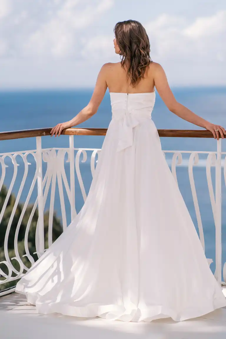 Bride shot from behind of her beautiful wedding dress for an elopement in Sorrento