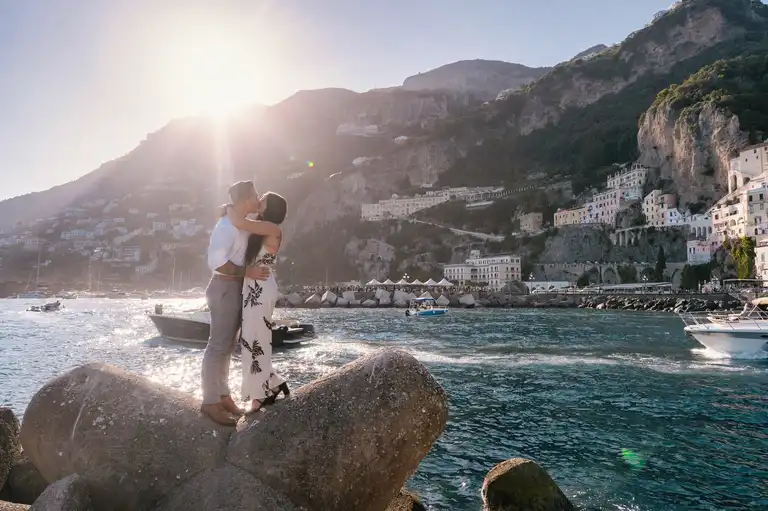Couple proposing in Amalfi by the decks