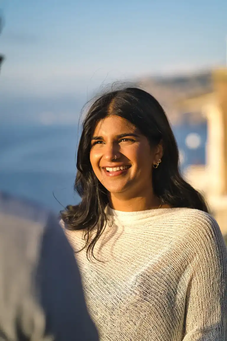 Woman smiling happy at her boyfriend after the proposal in Sorrento